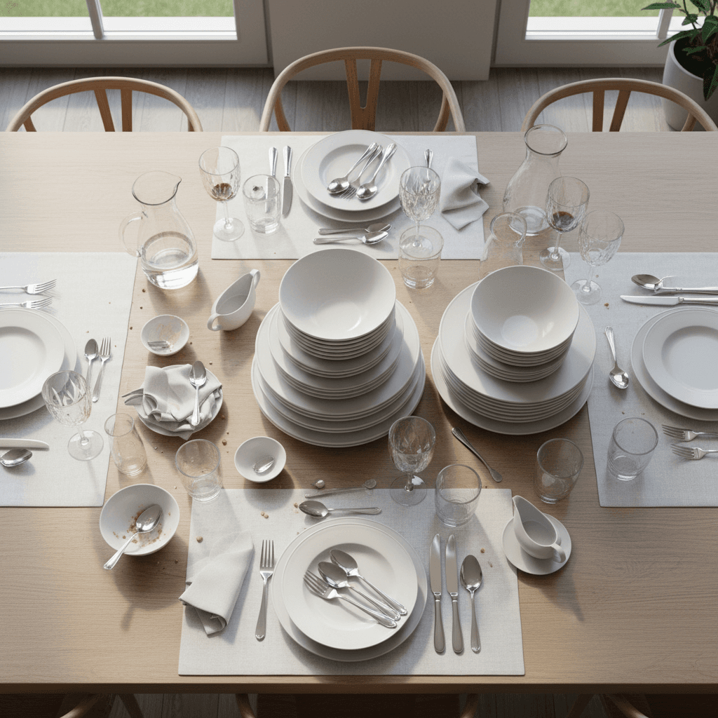 Neatly arranged buffet table with labeled dishes