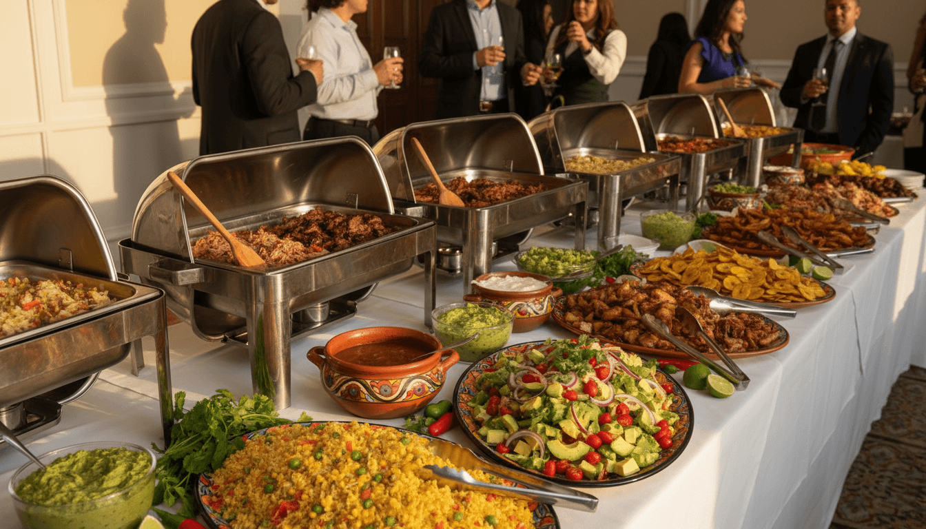 Buffet spread with chafing dishes at a catered event in Suva